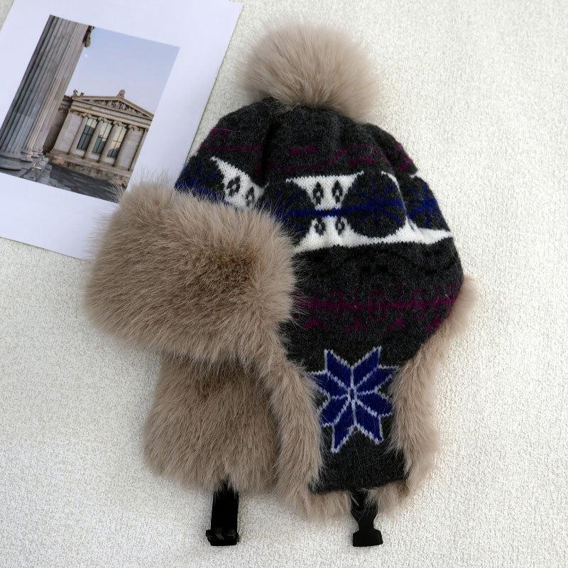 Bonnet Thermique Tricoté Couleur Tendance pour Femmes, Polaire Épaissi avec Protège-Oreilles, Bonnet Polaire