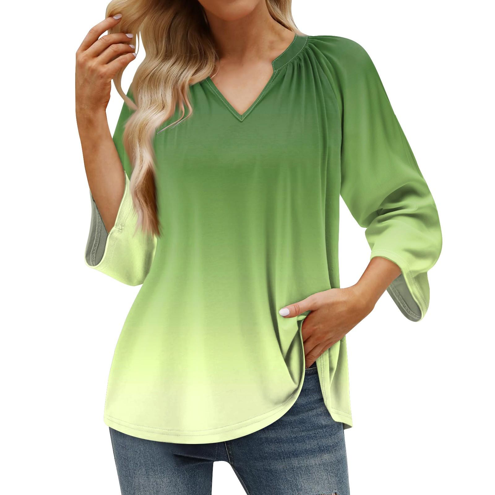 

Женская летняя повседневная футболка с рукавом 3/4 и пуловером с V-образным вырезом и принтом L армия зеленый