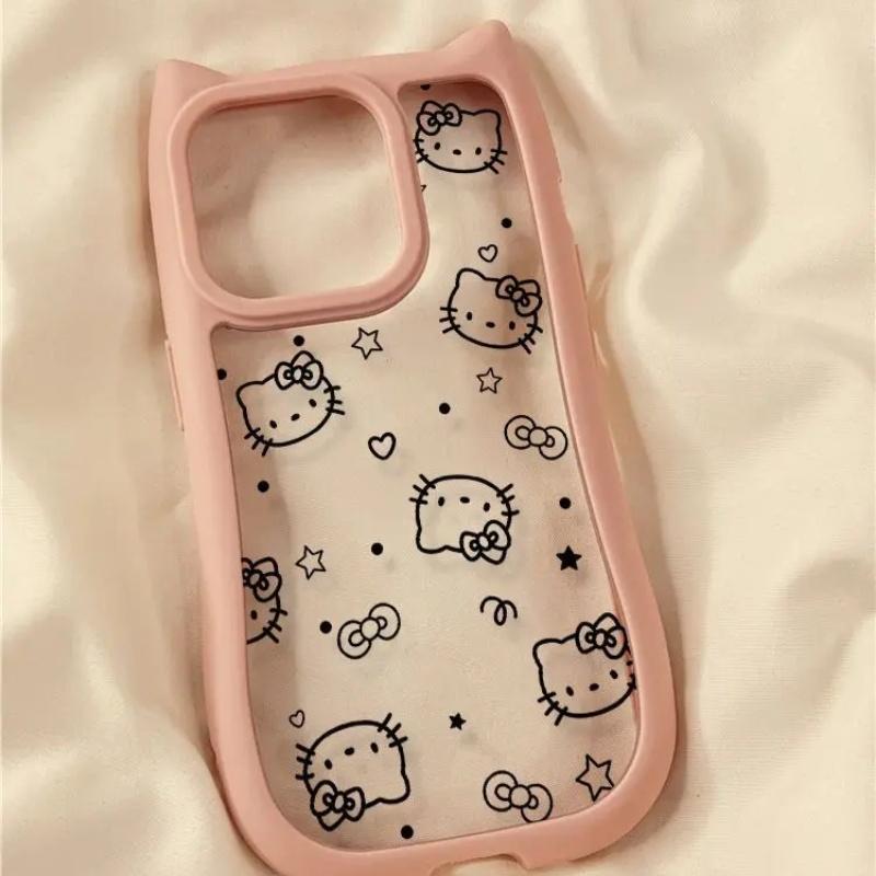 

Hello Kitty Чарівний Милий Чохол з Вушками Кота для IPhone 11 12 13 14 15 16 Pro Max Plus X XS MAX XR М який Силіконовий Прозорий Чохол For iPhone 13