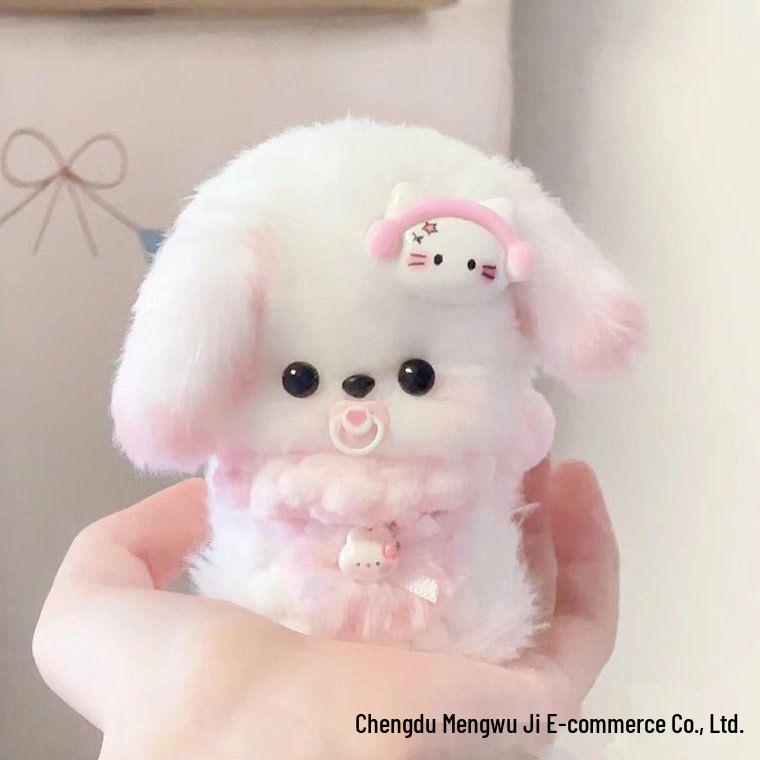 

Плюшевая кукла-щенок ручной работы, подарочный набор на день рождения, из шерсти, с кроличьим мехом и шениллом, для девушки