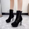 Size35-43 Punk Women Ankle Boots Zip Lace Up Pointe Toe High Heel Chelsea Pumps 11cm Wedding Party Woman Shoes High Heels Sexy