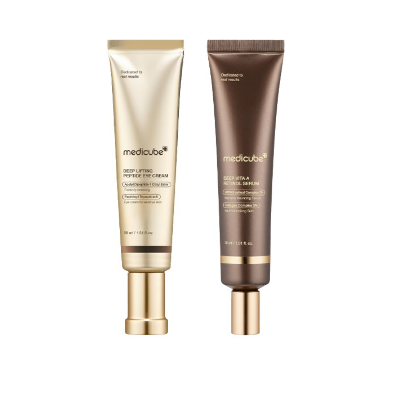 Medicube Deep Vita A Retinol Serum & Deep Lifting Peptide Eye Cream Set Anti-Wrinkle Firming Skincare Set 30ml + 30ml 1