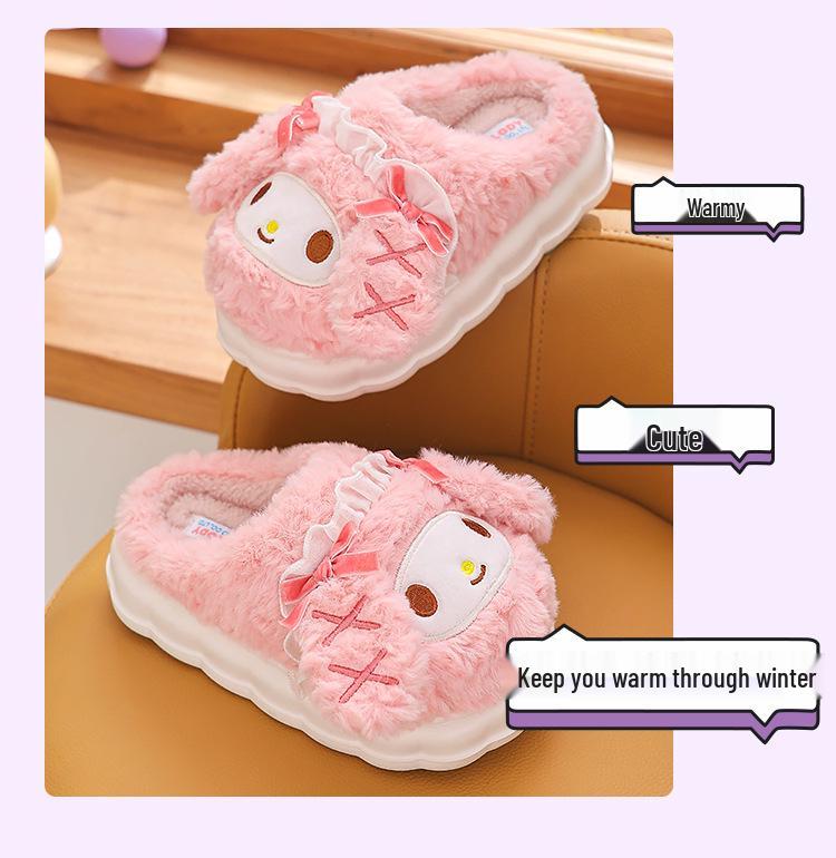 Sanrio Kuromi Plush Slippers for Girls: Cute, Cozy Cotton for Autumn/Winter, Indoor Parent-Child Matching