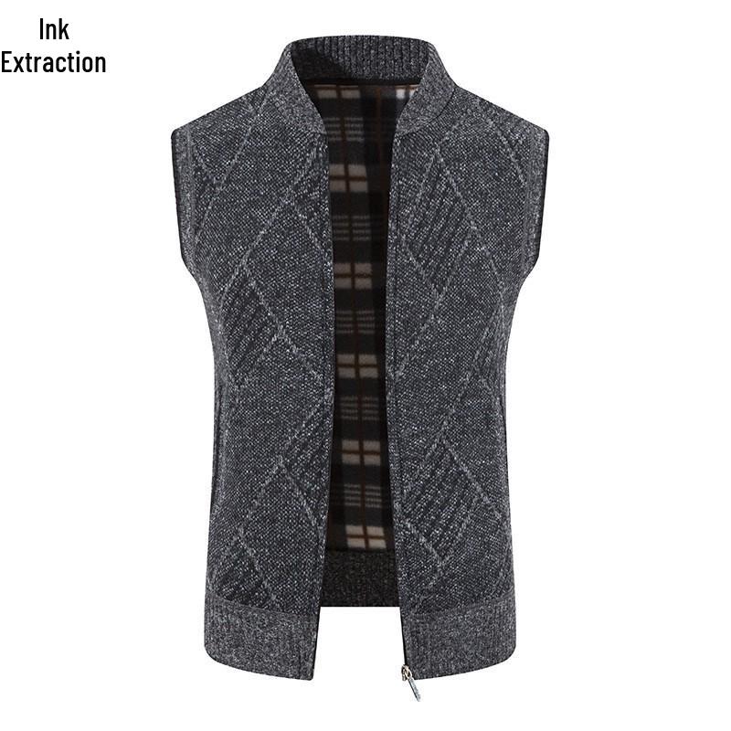 Pánský plusový sametový zahuštěný kardiganový svetr bez rukávů s výstřihem do V - Velká velikost, podzimní/zimní vesta pro středního věku a mladé pro běžné nošení