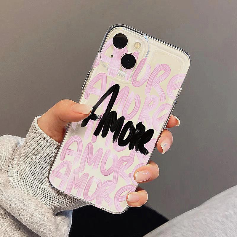 Amore-Love Romantic Soft TPU Phone Case For IPhone 17 16 16E 15 14 13 12 11 Pro Max XR XS Max 7 8 Plus Cute INS Cover Fundas