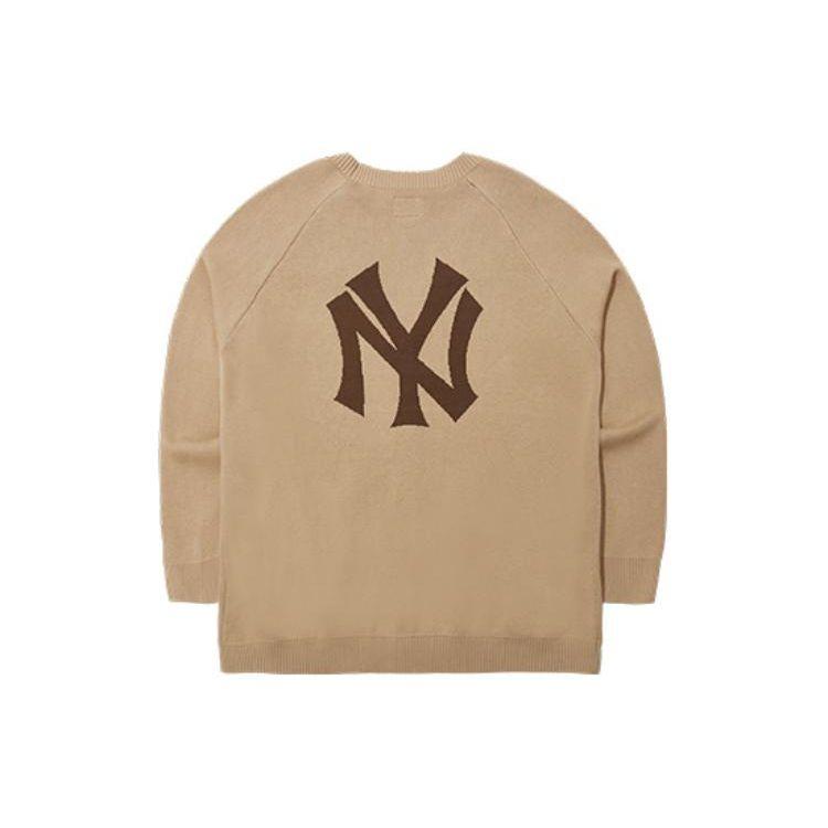 New Era SS24 MLB New York Yankees V-Neck Letter Melange Pattern Loose Long Sleeve Knit Sweater Unisex sweater Khaki 14187469
