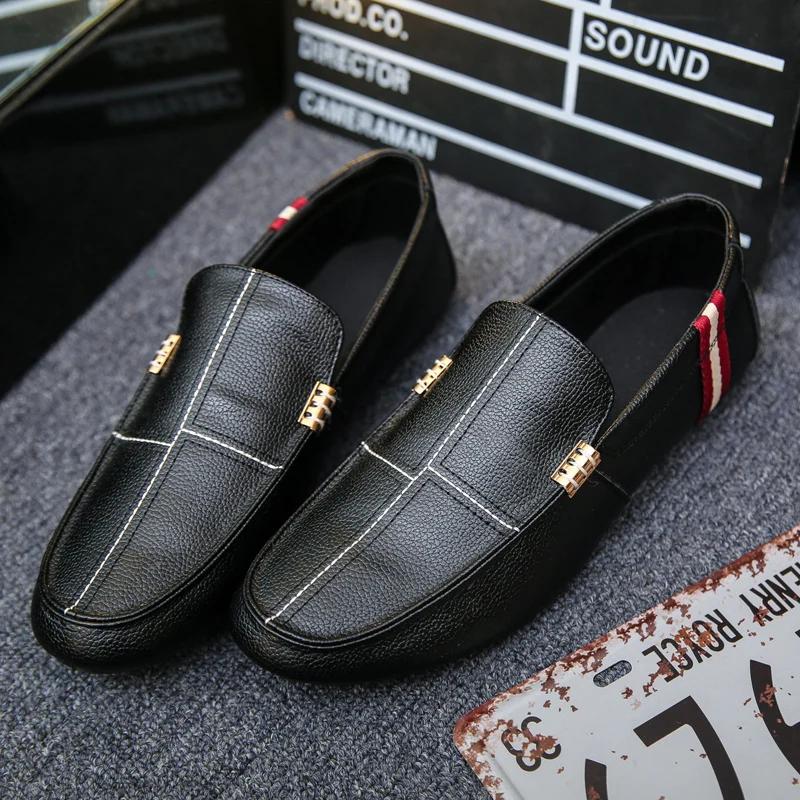 

Весна Осень Мужские Лоферы Искусственная Кожа Обувь для Вождения Лодки Слипоны Повседневная Обувь Дышащие Мягкие Мужские Балетки 45 чёрный