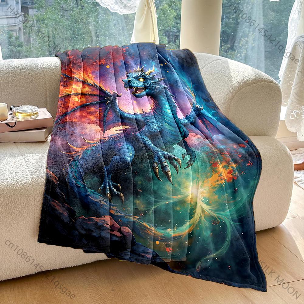 Multiple Sizes Blue Dragon with Fiery Wings Print Adult Children Warm Blankets Home Travel Car Soft and Comfortable Luxury Gifts