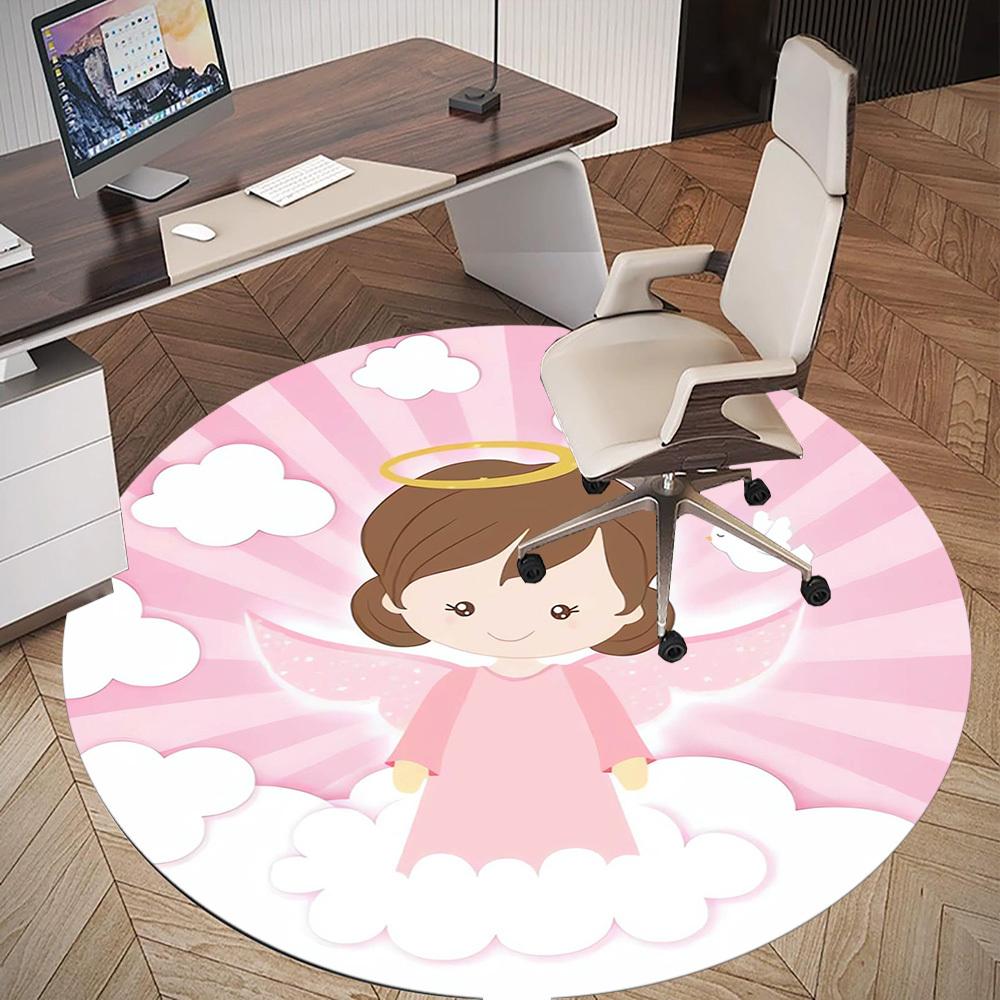 1pc Angel Cloud Round Chair mat Area Rug - Non-Slip, Floor Mat for Office, Bedroom, home decor Christmas Gift p0811339