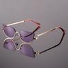 Fashion Retro Semi-Rimless Oval Shades Women's New Trendy Korean Style Travel Sunglasses Chic Metal Rim Decor Sunglasses