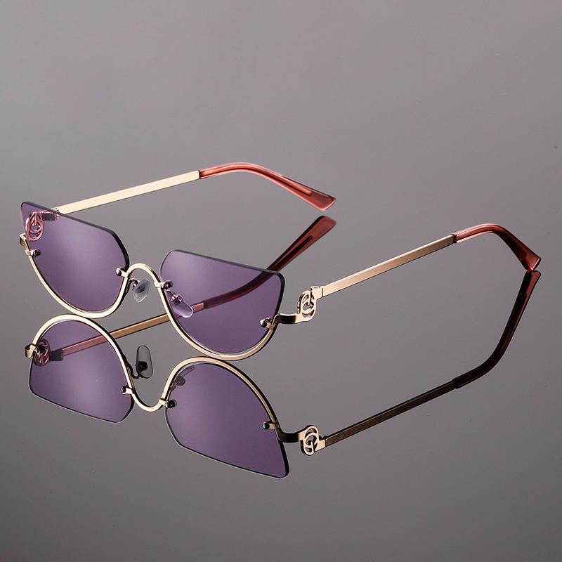 Fashion Retro Semi-Rimless Oval Shades Women's New Trendy Korean Style Travel Sunglasses Chic Metal Rim Decor Sunglasses