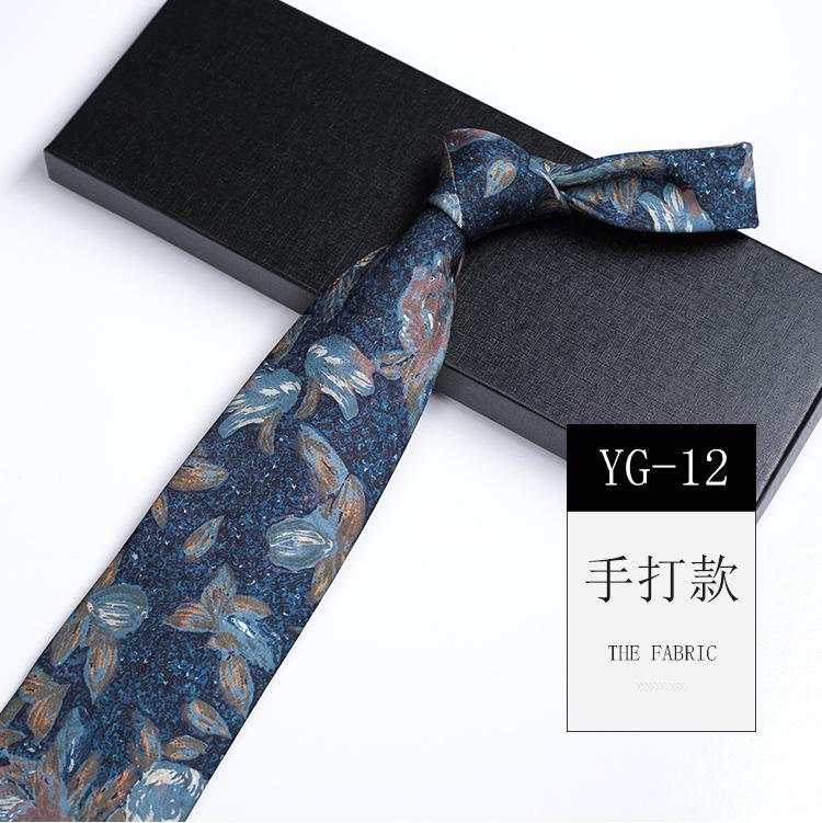 Pattern Printed Tie Men'S 9Cm Wide Personalized Retro Banquet Hosting Suit Large Flower Polyester Hand Tie
