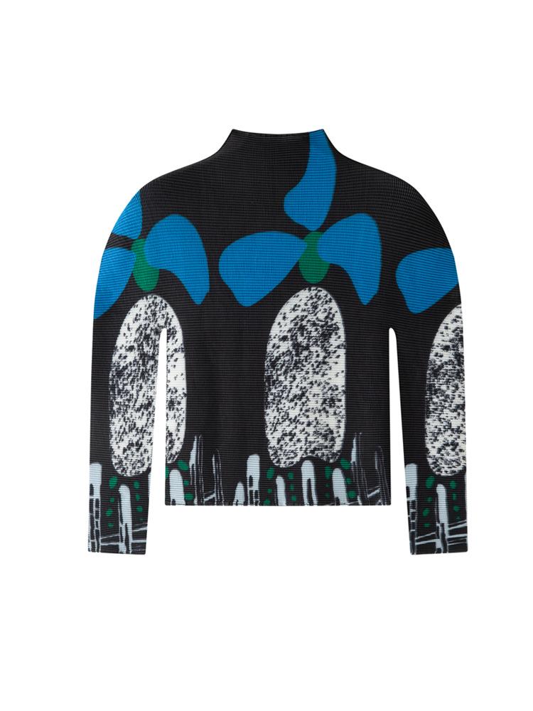 Miyake Frühling Leichte Falten Langarm Hoher Kragen Schmal Geschnittenes Oberteil