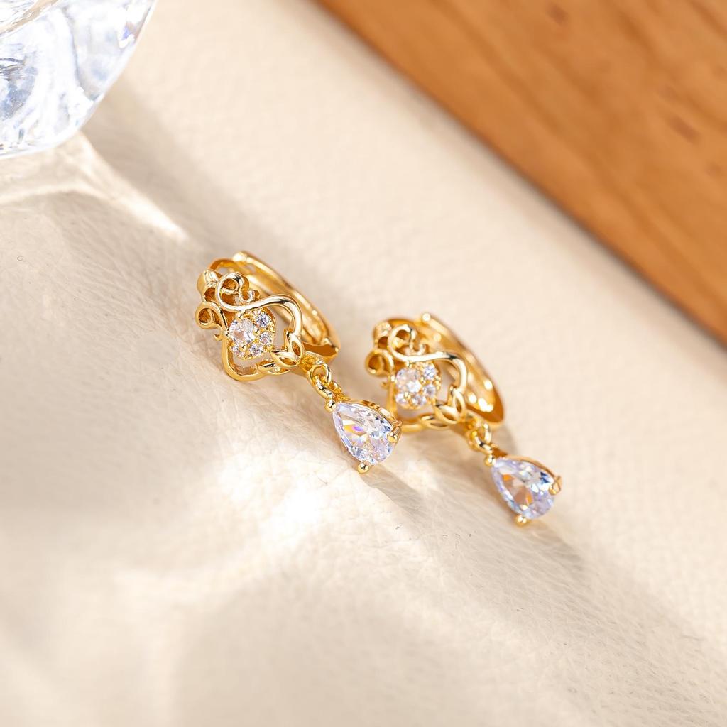Water Drop Zirconia Earrings Inlaid with Rhinestones for Women, High-End Luxury Jewelry