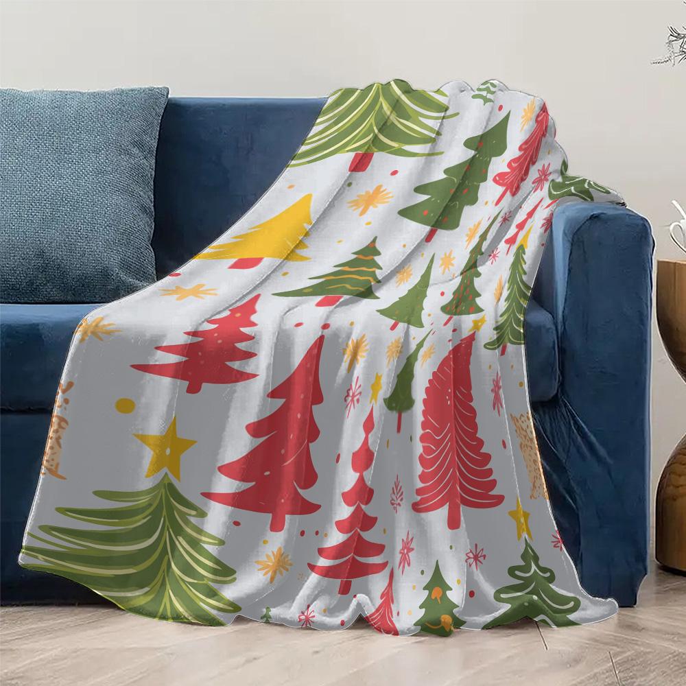 Cute Christmas Tree Pattern Fleece Blanket Soft Cozy Throw Blanket For Kids Teens Adults Gift