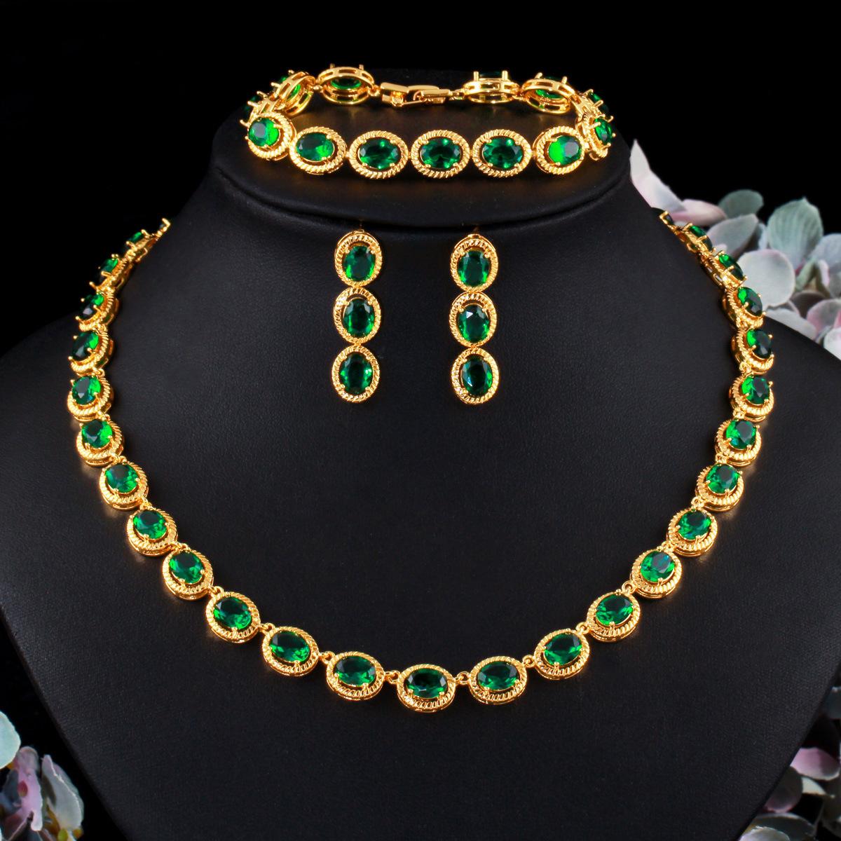 

Bridal Wedding Jewelry Multi-Layer Electroplated 18K Gold Necklace Earrings Bracelet Set