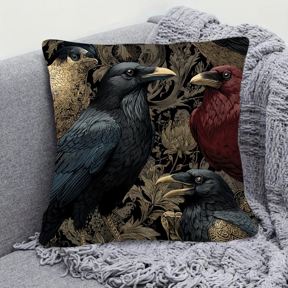 1Pc Of Short Plush Decorative Pillow Cover Featuring Victorian Crows, Printed On One Side, Measuring 18 Inches By 18 Inches, Ide