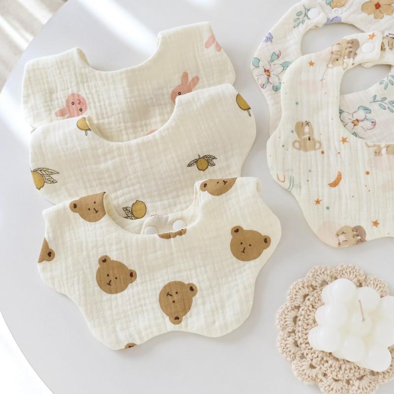 Cross-Border Six-Layer Cotton Crepe Baby Drool Bib - Pure Cotton Crinkled Gauze Marshmallow Bib