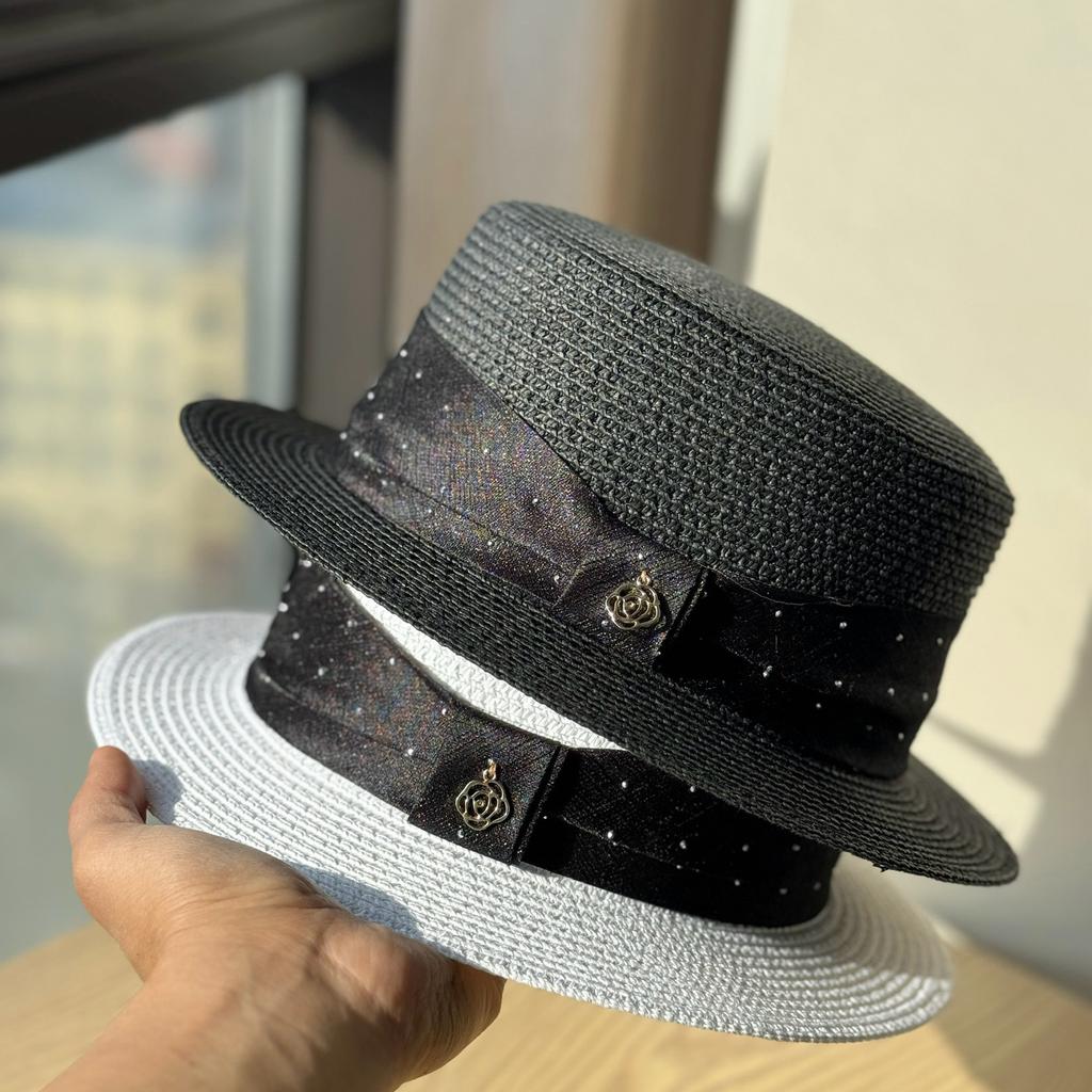 French Flat Straw Hat Woman Summer Beach Photo Vacation Sunshade Sunscreen Top Hat