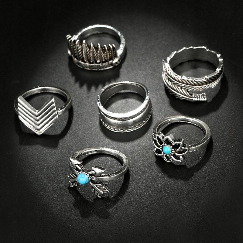 Silver Retro Punk Boho Ring Set 08