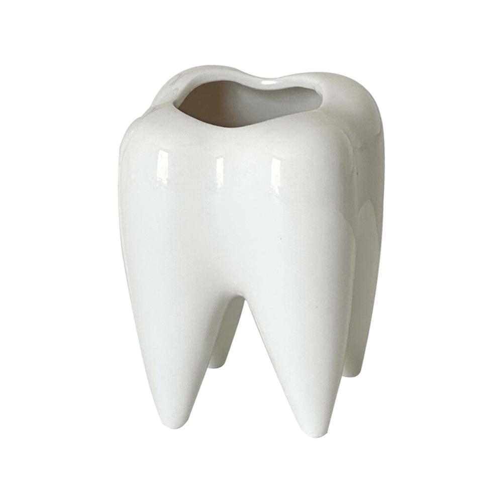 Funny Tooth Shape Ceramic Pen Holder Pencil Pot Storage Container Desk Pen Stand Succulent Pot Organizer Clinic Supplies