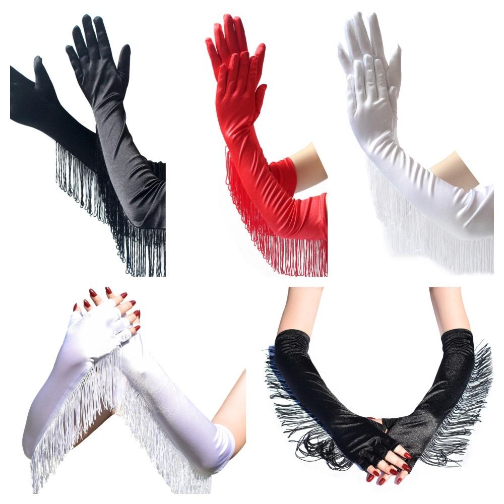 Musical Lady Long Gloves Stretch Stage Dance Mittens Costume Fringe Tassel Gloves  Girls