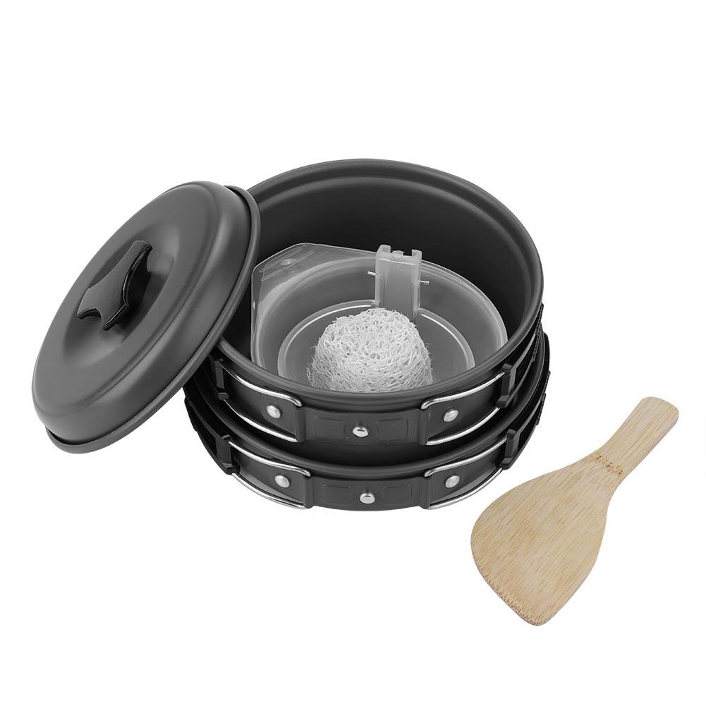 8PcsCelsiusset Portable Outdoor Travel Camping Picnic Cookware Cooking Pot Pan Bowel Set(Black)