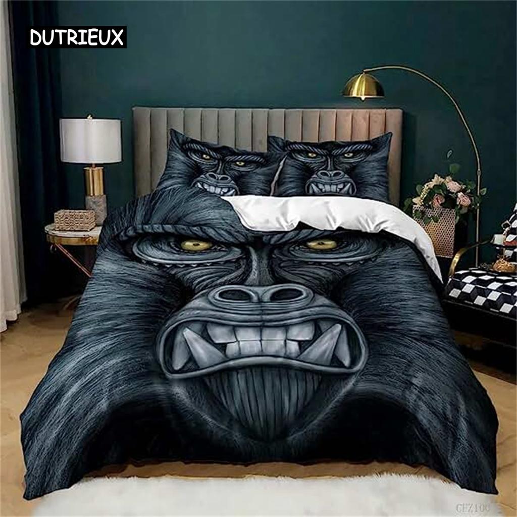 Gorilla Duvet Cover for Girls Boys Adults Brown Wild Animal Comforter Cover Nature Wildlife Duvet Cover for Bedroom Decoration