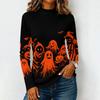 Damen Halloween Langarm T-Shirt Strick Lässig Rundhals Pullover Top