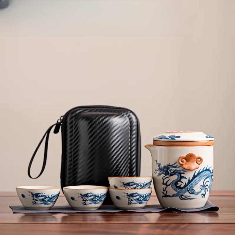 Ru Kiln Portable Travel Tea Set High-end Quick Cup Teacup One Person Outdoor Camping Tea Drinking Equipment