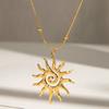 Vintage Chic Sun Shaped Pendant Necklace Earrings Stainless Steel Ring Fashion Jewlery Accessories Gift