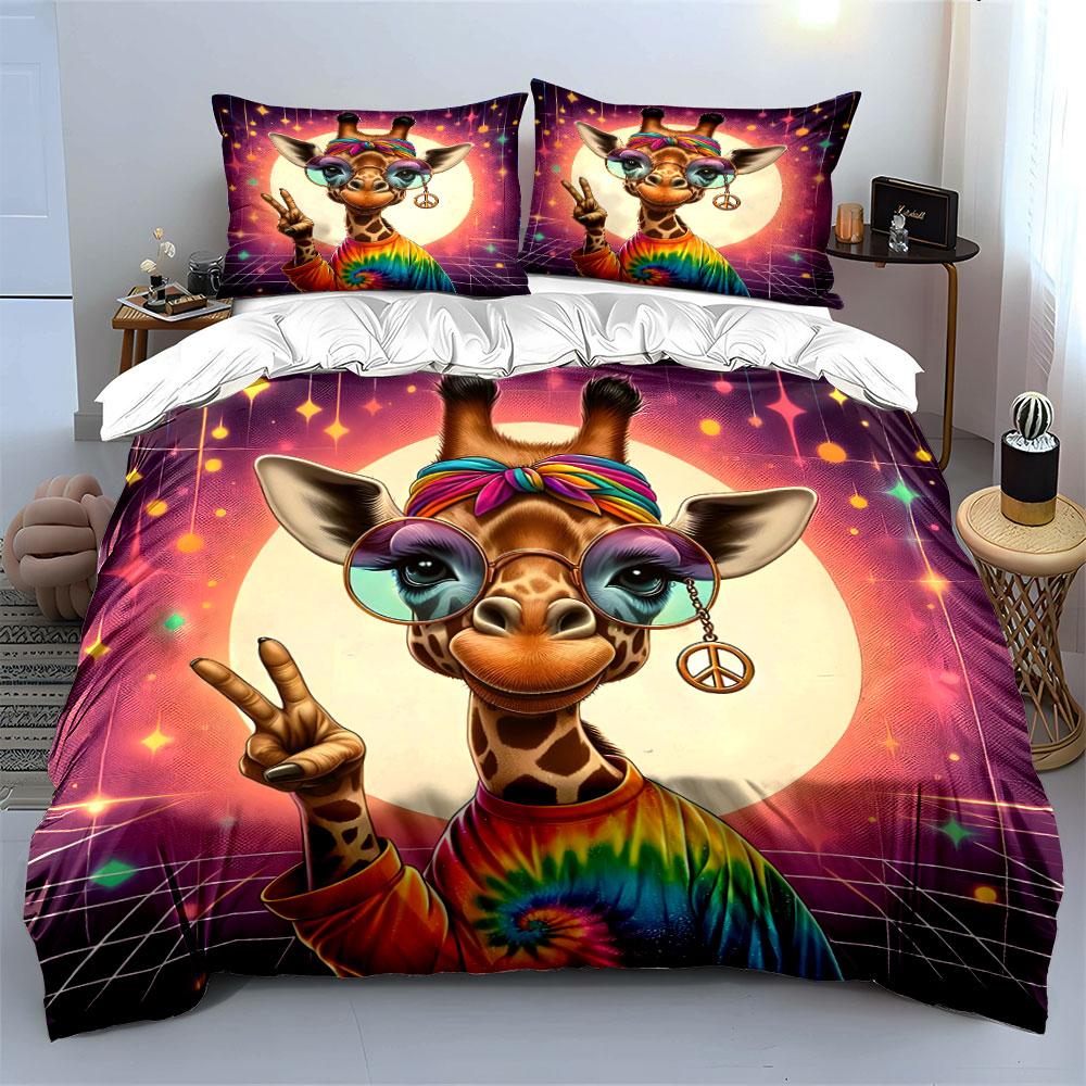Colorful Retro Giraffe Art Decor Multiple sizes kid's and adults' bedroom Exquisite 3PC bedding set gift
