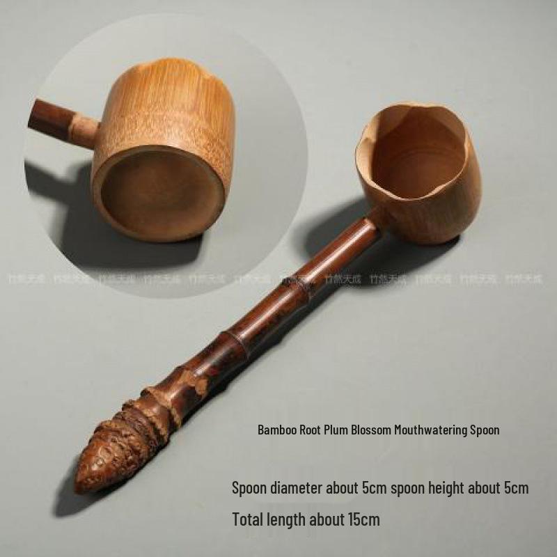 Bamboo Root Long Handle Tea Scoop & Wine Ladle - Japanese Tea Leaf Separator & Water Dipper One Size