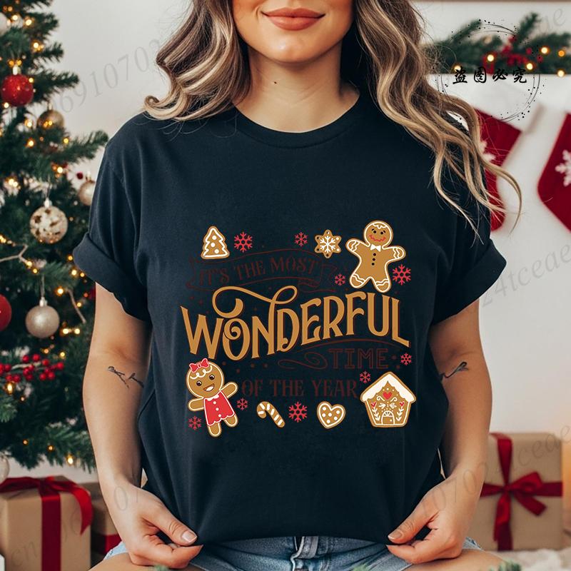 Women's Shirt It’s The Most Wonderful Time of The Year T Shirts Gingerbread Christmas Tee Festive Holiday Shirt Cookie Lover Top