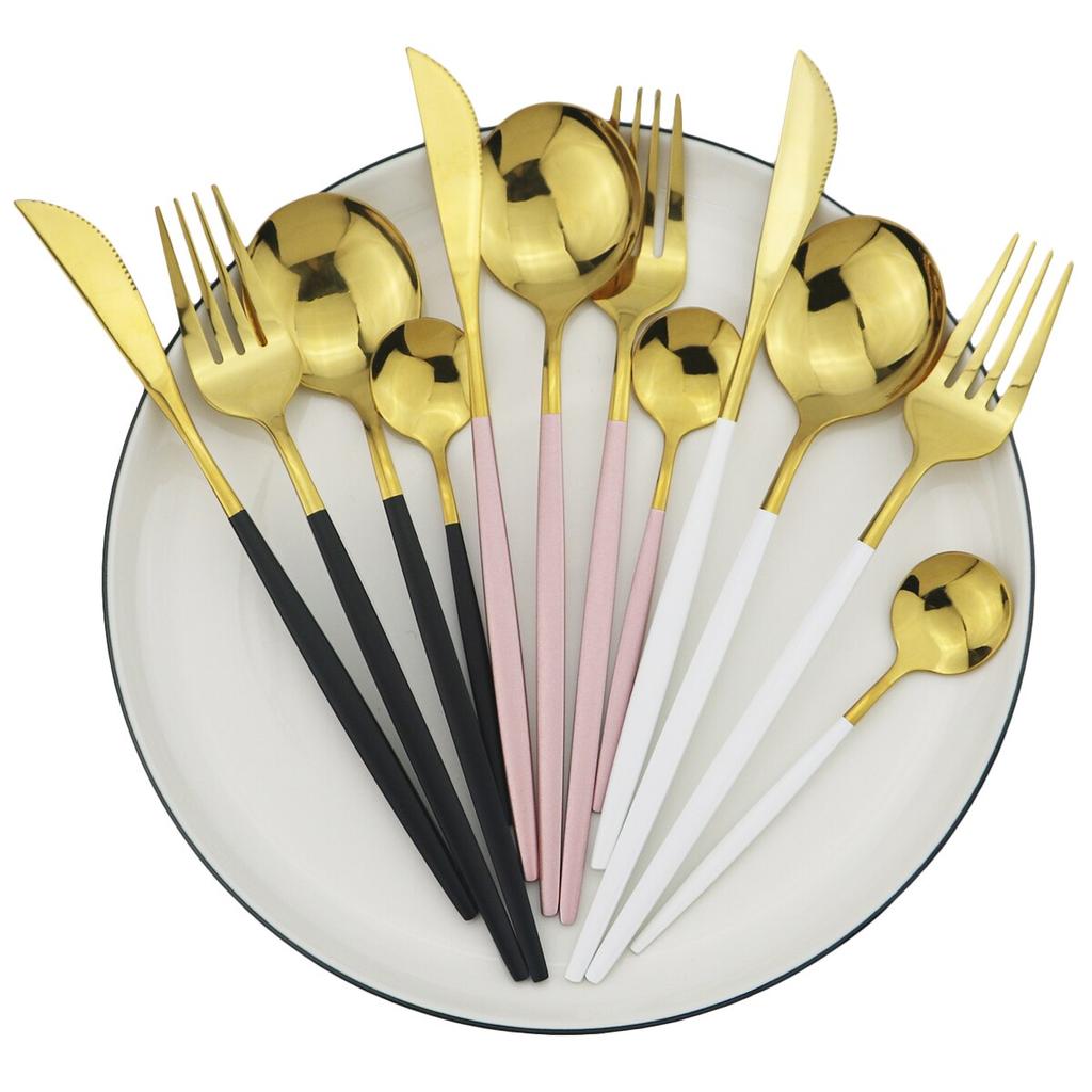 Gold Cutlery Set Knives Dessert Cake Fork Tea Spoons Dinnerware Stainless Steel Dinner Silverware Kitchen Flatware Tableware Set