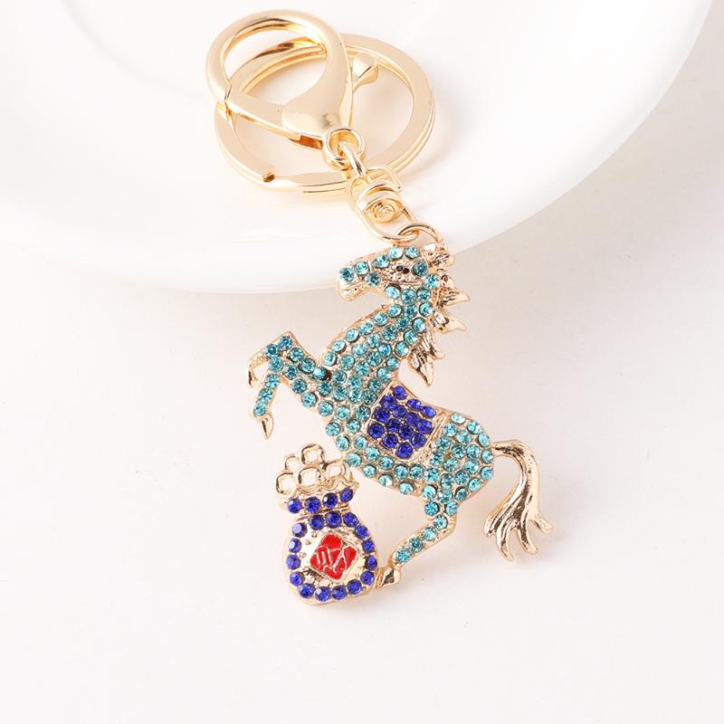 

Exquisite Colorful Enamel Horse Keychain Pendant Sparkling Rhinestones Horse Design Metal Keyring Bag Decoration Friends Gifts A5