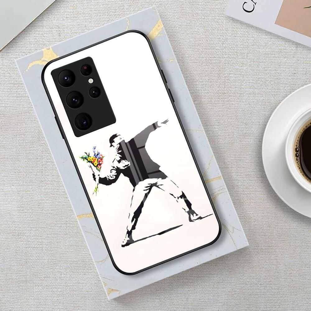 Street Art B-Banksy Graffiti Phone Case For Samsung S26 S25 Edge Ultra 23 22 21 20 Ultra Plus S24 Fe Glass Cover