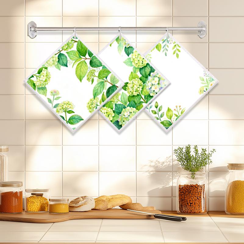 6PCS Cleaning Dishcloths Reusable Kitchen Dish Towels Fresh Watercolor Style Dishcloth Absorbent Lint Free Cloth Washable Duster Rags Tea Towels