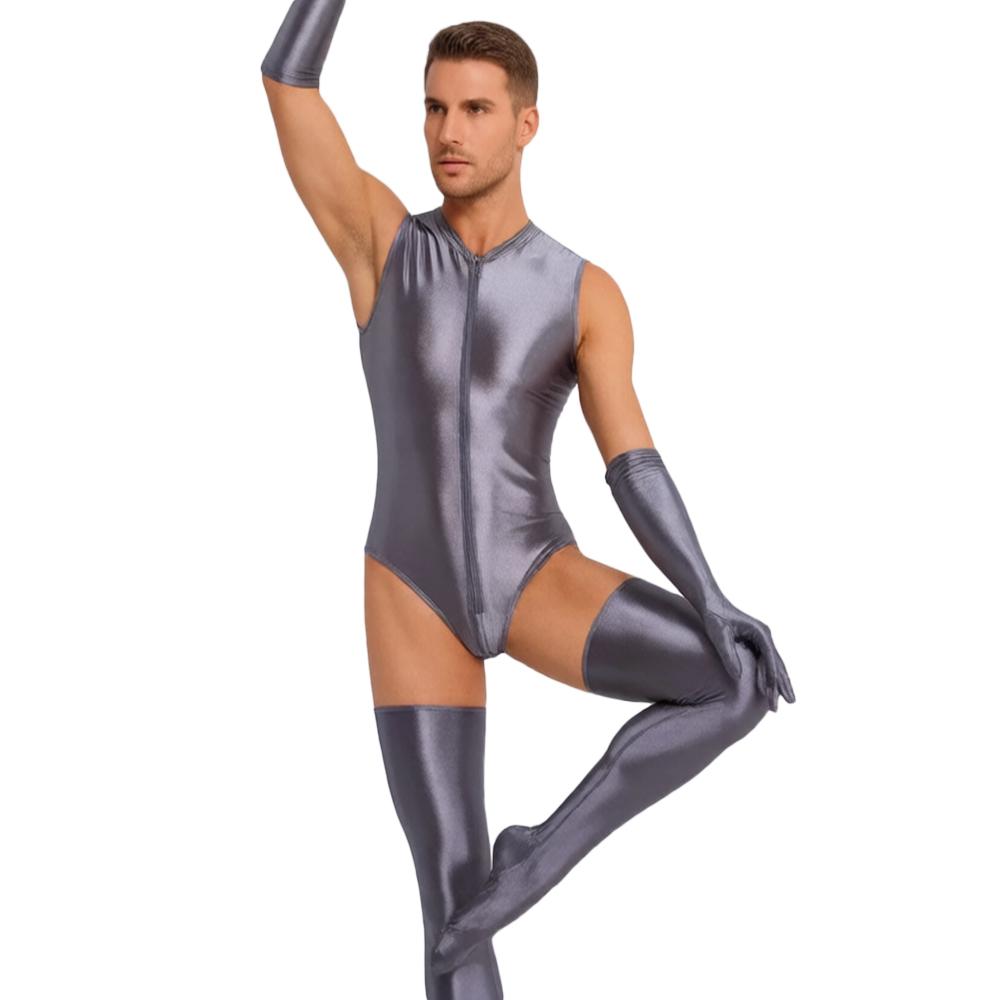 Women Stain Smooth Bodysuit One Pieces Thong Two Way Zipper Open Crotch Elastic Tights Oil Shiny Yoga Shaping Maid Leotard