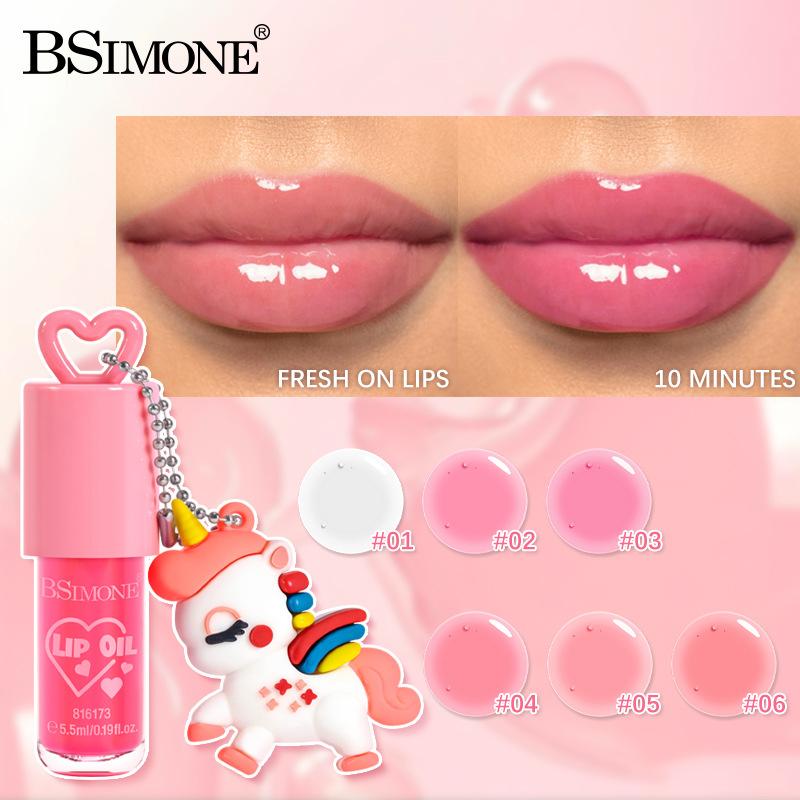 Watery Plump Lip Gloss Mirror Liquid Lip Gloss Lip Glaze Lip Oil Cartoon Bag Pendant Moisturizing Lip Gloss