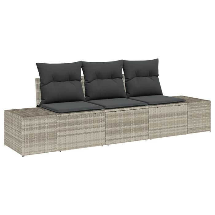 VidaXL Ensemble de Canapé de Jardin 3 Pièces avec Coussins Gris Clair Rotin Poly 3346922