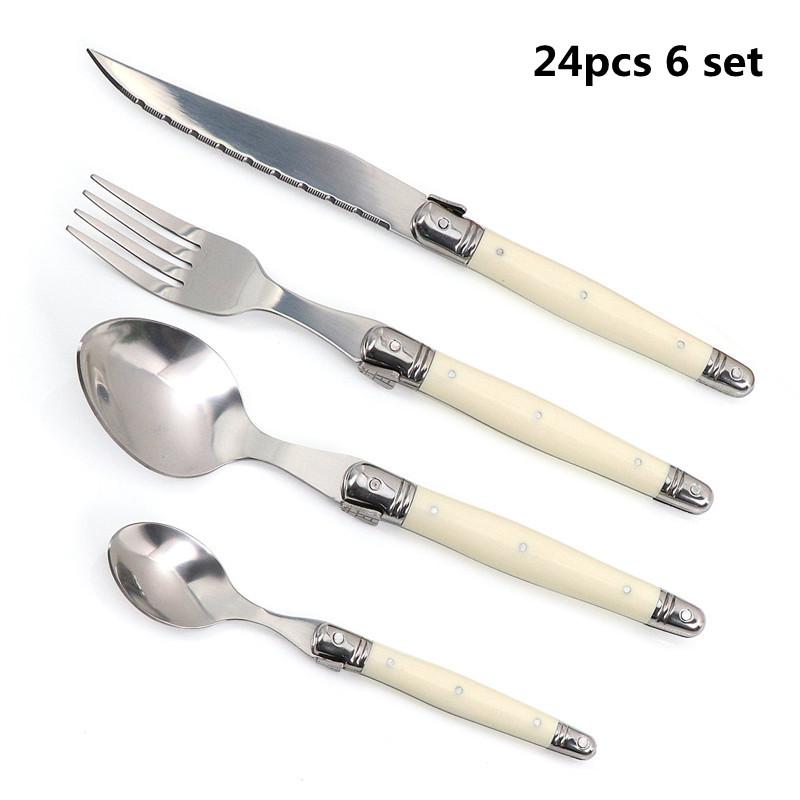

Набір столових приборів Laguiole 4/6/24 шт. Ножі для стейків Виделки Ложки для супу Чайні ложки Столовий посуд кольору слонової кістки Білого кольору Набір посуду з нержавіючої сталі