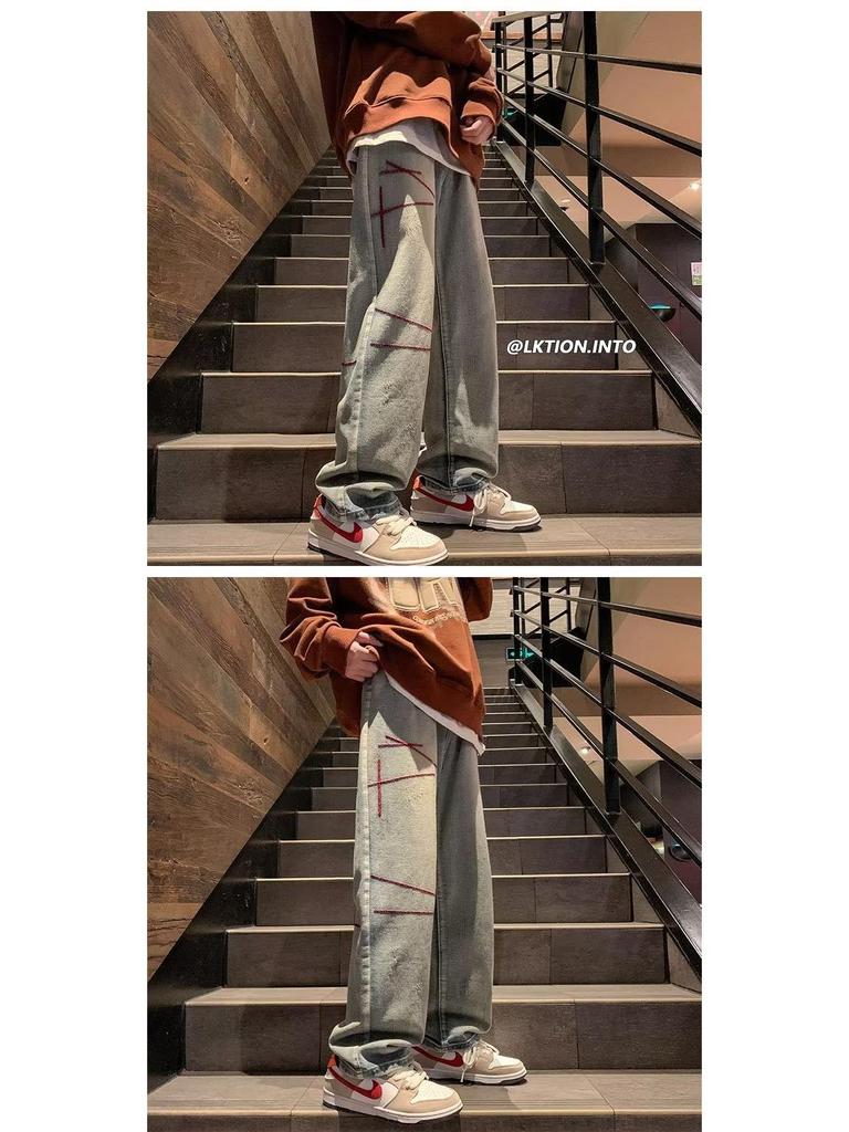 Herren Trendige Straight-Fit Washed Velvet Jeans - Amerikanischer Retro-Stil, Lockere Freizeithose für Frühling und Herbst.