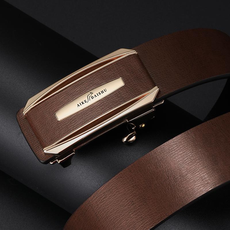 Men's Belt Genuine Leather Inner Wear Automatic Buckle Business Cowhide Belt Middle Aged and Young Trendy Casual Versatile Trousers Belt Men