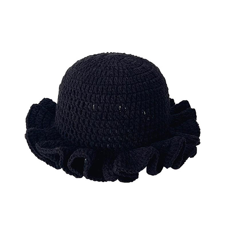 Colorful Crochet Ruffle Bucket Hat Warm Stretch Knit Hat New Year Celebration Women'S Fashion Handmade Beanie Hat Tool Tentacle