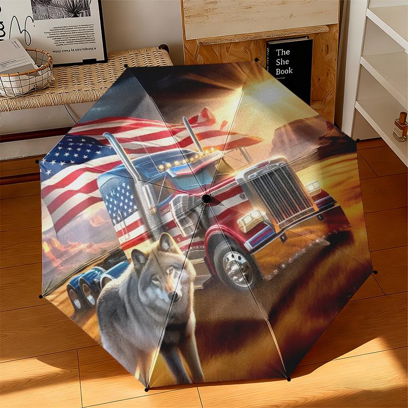 1pc American flag patriotic pet Umbrella Portable Folding Umbrella Iron Frame Hole Bone Structure Outdoor Home Umbrella