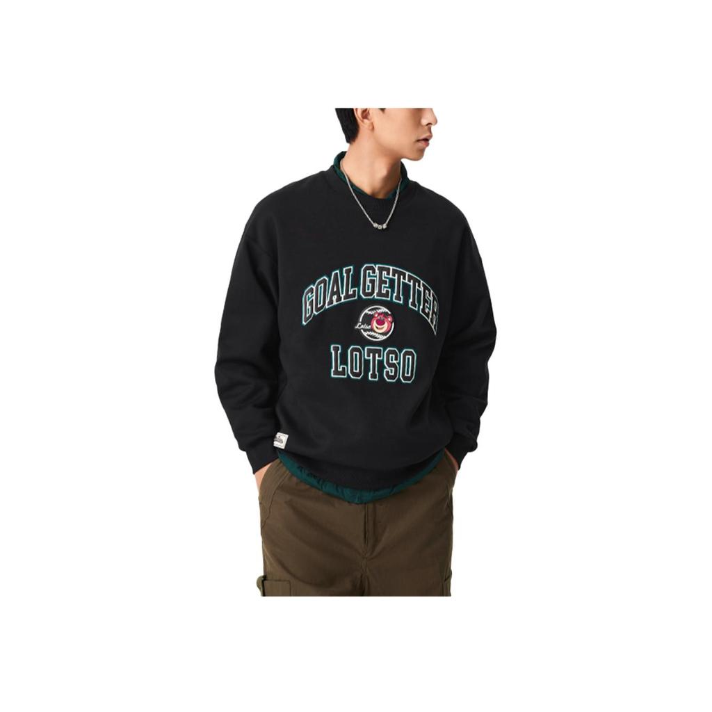 Li Ning Disney Collaboration Pixar Strawberry Bear Series Cartoon Letter Round Neck Comfortable Breathable Fleece Warm Sweatshirt AWDU437-4