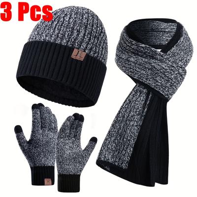 3pcs/Set Warm Knit Beanie, Scarf & Gloves Set, Winter Accessories, Winter Holiday Gifts