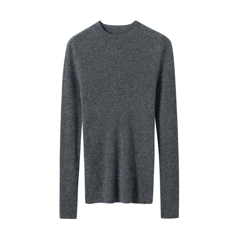 Women's Pure Cashmere Sweater - Half-High Neck, Slim Fit, Solid Color, Long Sleeve Pullover Knitwear, Perfect as a Base Layer for Autumn and Winter.