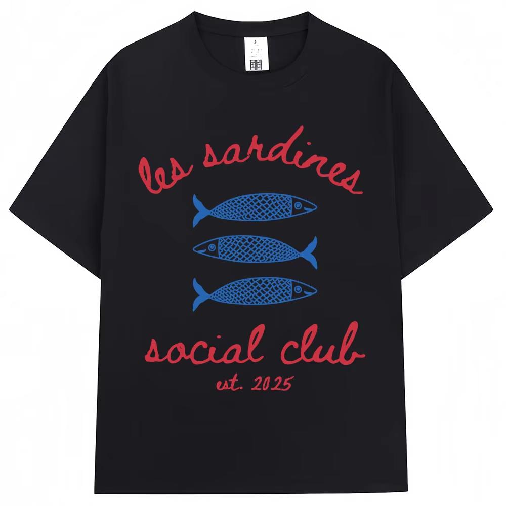 Les Sardines Social Club Graphic T Shirt Summer Fashion Vintage Unisex Women Short Sleeve Top pure Cotton Casual Tees Streetwear